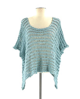 Teal Or White Top, Knit Open Weave, Short Sleeve, One Size Fits All By B&K moda - TheRealThreads